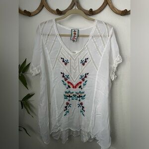 Johnny Was White Embroidered Shirt Size XL